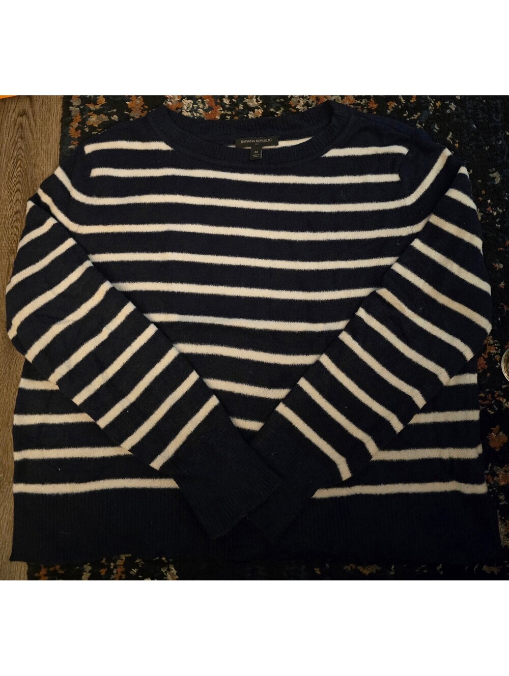 Banana Republic Navy & White Striped Crewneck Knit Sweater Women’s Size M